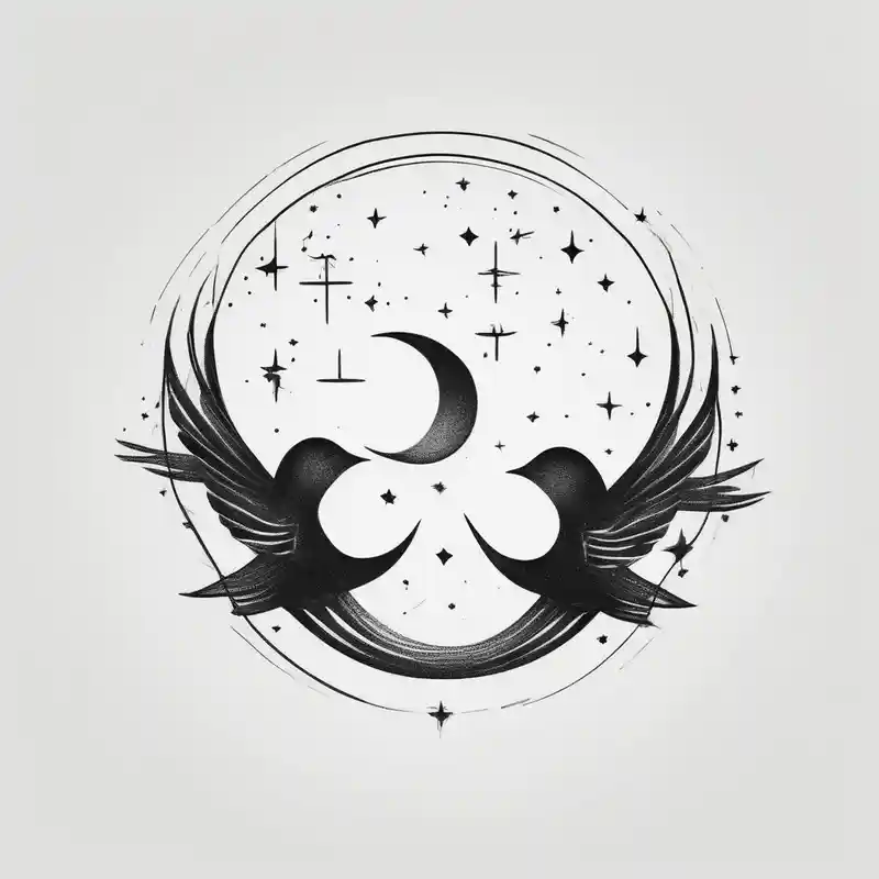 two birds sitting, stars and infinite theme couples tattoo glitter tattoo – Minimalist, Vibrant color